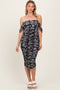 Black Floral Mesh Ruched Off Shoulder Dress