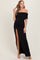 Black Foldover Off Shoulder Ruched High Slit Maxi Dress