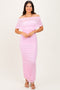 Light Pink Ruched Mesh Foldover Off Shoulder Maxi Dress