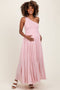 Light Pink Smocked One Shoulder Maternity Maxi Dress