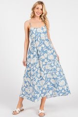 Blue Floral Sleeveless Maternity Midi Dress