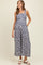 Navy Leaf Print Buckle Strap Wide Leg Maternity Jumpsuit