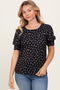 Black Floral Ribbed Puff Sleeve Top