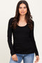 Black Ribbed Ruched Long Sleeve Top
