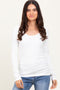 White Ribbed Ruched Long Sleeve Top