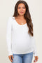 White Ribbed Ruched Maternity Long Sleeve Top
