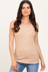 Camel Ribbed Contrast Stitch Maternity Tank Top