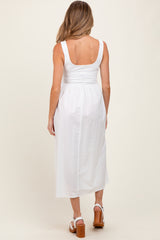 White Contrast Sleeveless Square Neck Maternity Midi Dress