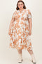 Cream Floral Smocked Short Sleeve Maternity Plus Midi Dress