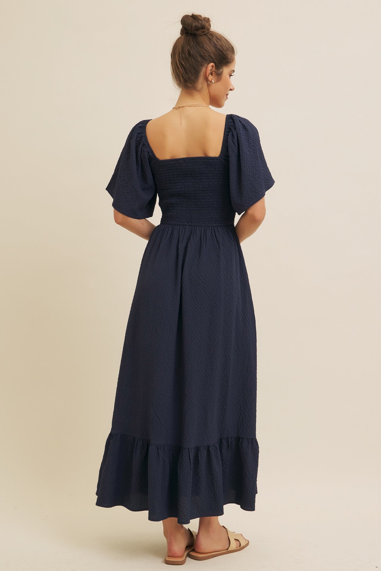 Navy Convertible Stretchy Smocked Maxi Dress