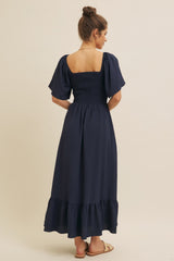 Navy Convertible Stretchy Smocked Maxi Dress