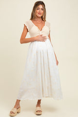 Ivory Crochet Sweater Floral Embroidery Maternity Midi Dress