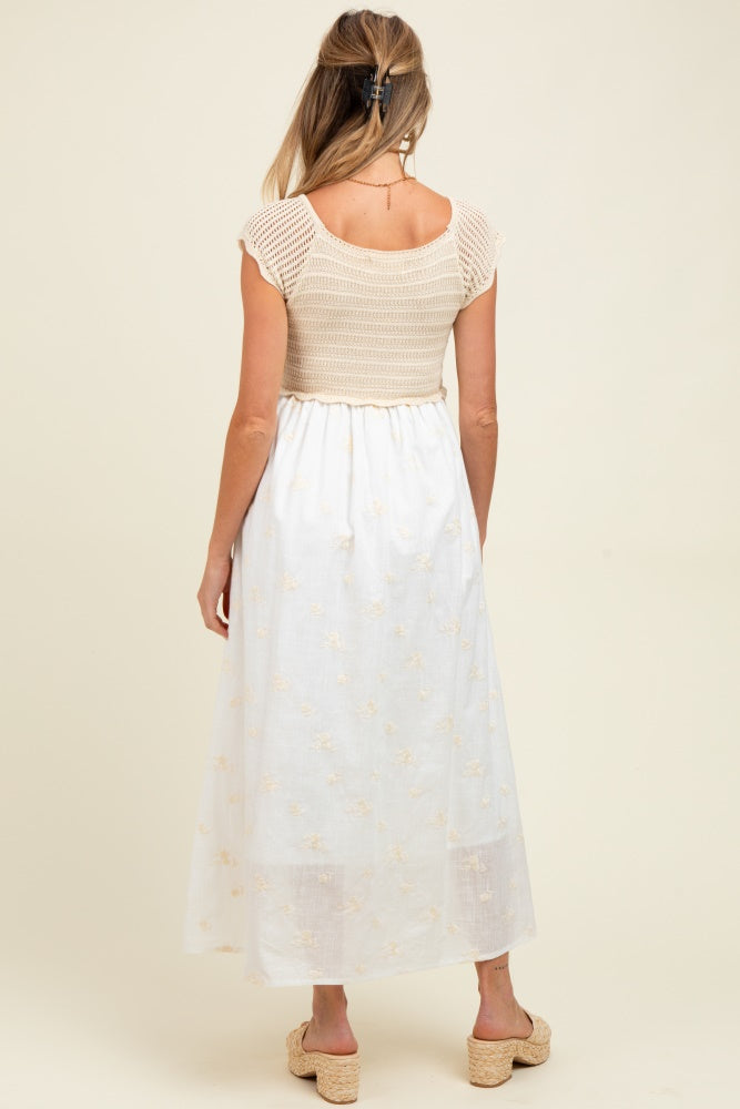 Ivory Crochet Sweater Floral Embroidery Maternity Midi Dress
