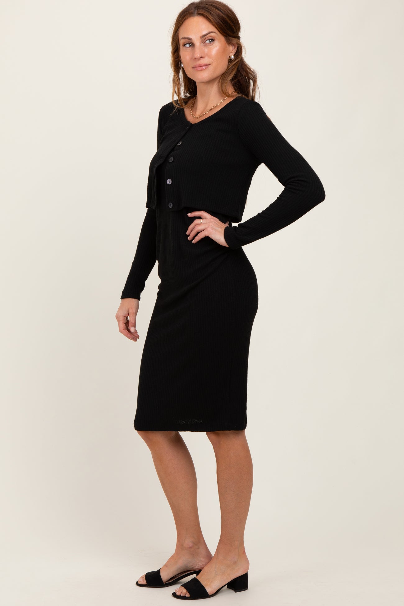 Black Crop Cardigan And Sleeveless Dress Set