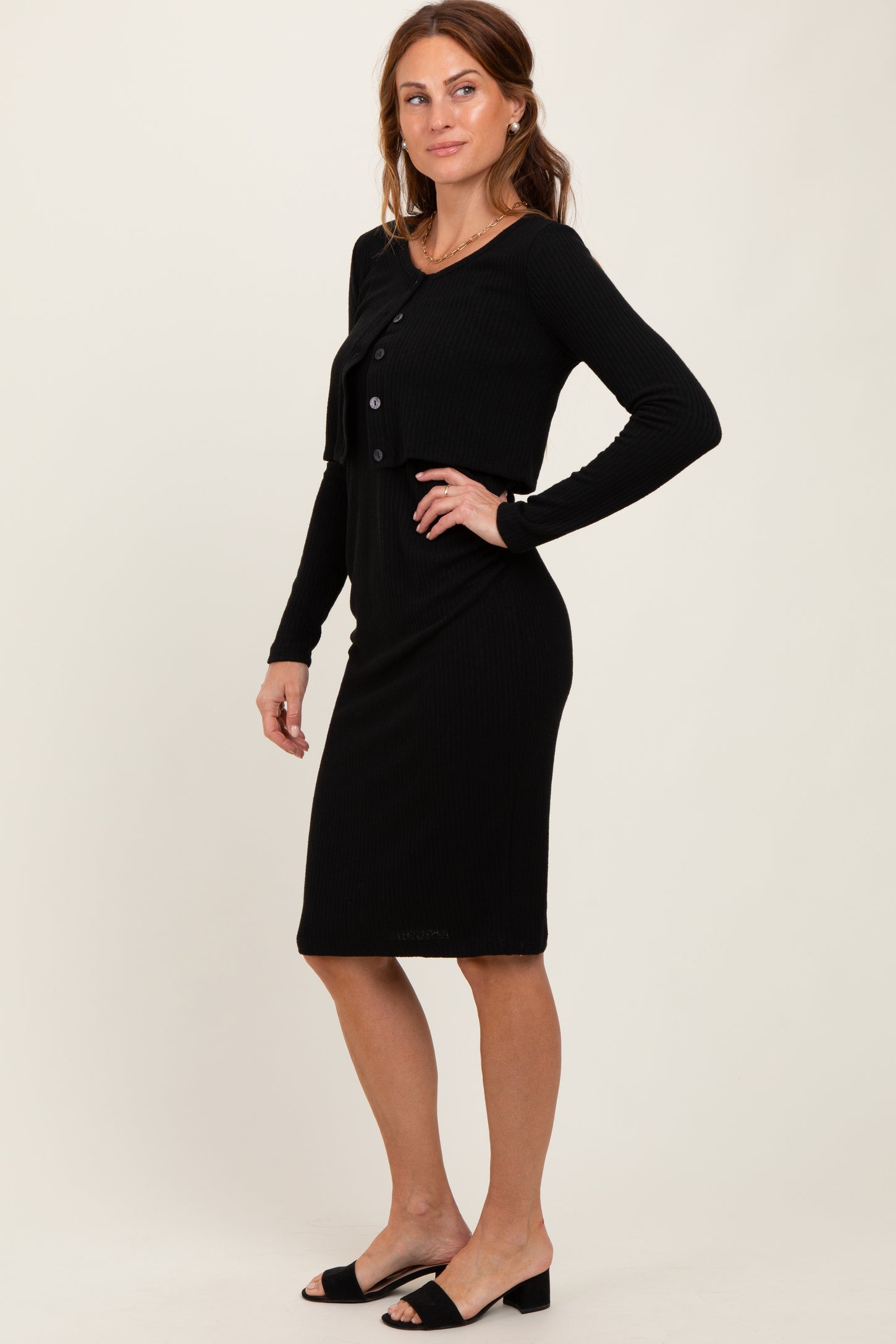 Black Crop Cardigan And Sleeveless Dress Set