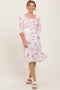 Pink Floral Smocked Midi Dress