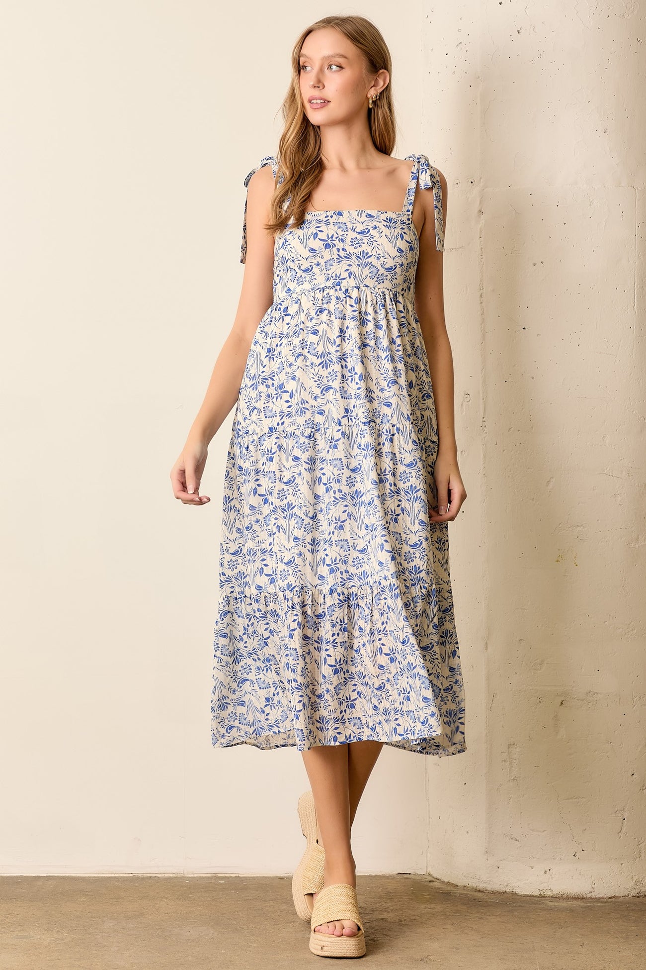 Blue Multi Floral Tie Strap Maternity Maxi Dress