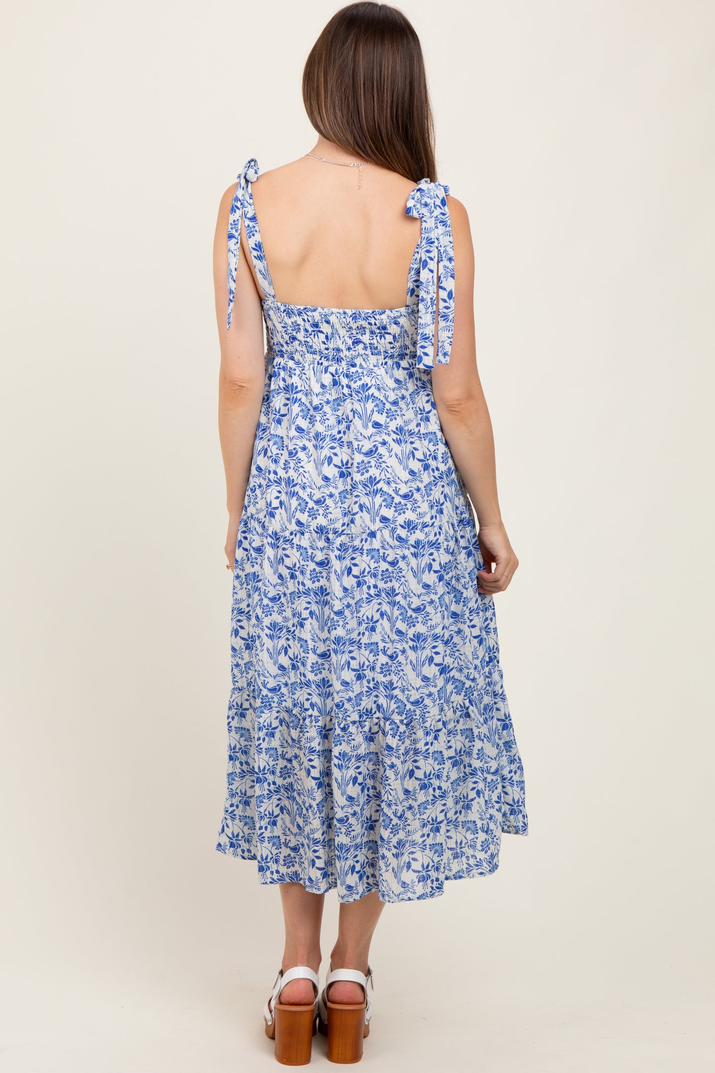 Blue Multi Floral Tie Strap Maternity Maxi Dress
