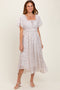 Ivory Floral Square Neck Front Tie Midi Dress