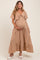 Taupe Woven Textured Flutter Sleeve V-Neck Tiered Maternity Maxi Dress