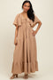 Taupe Woven Textured Flutter Sleeve V-Neck Tiered Maxi Dress