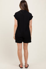 Black Jacquard Plaid Button-Down Maternity Romper