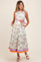 Orange Floral Sleeveless Sash Tie Maternity Midi Dress