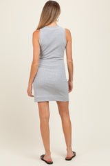 Heather Grey Contrast Stitch Sleeveless Maternity Mini Dress