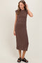 Brown Sleeveless Side Ruched Midi Dress