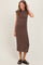 Brown Sleeveless Side Ruched Midi Dress