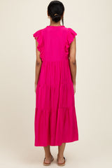 Fuchsia Ruffle Sleeve Tiered Midi Dress