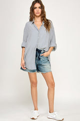Blue Striped Oversized Button Down Shirt