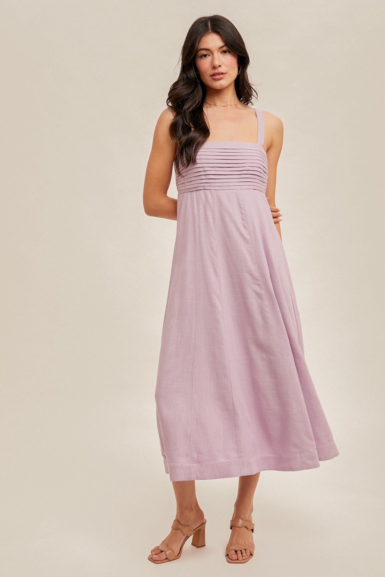 Lavender Pleated Bodice Maternity Midi Dress