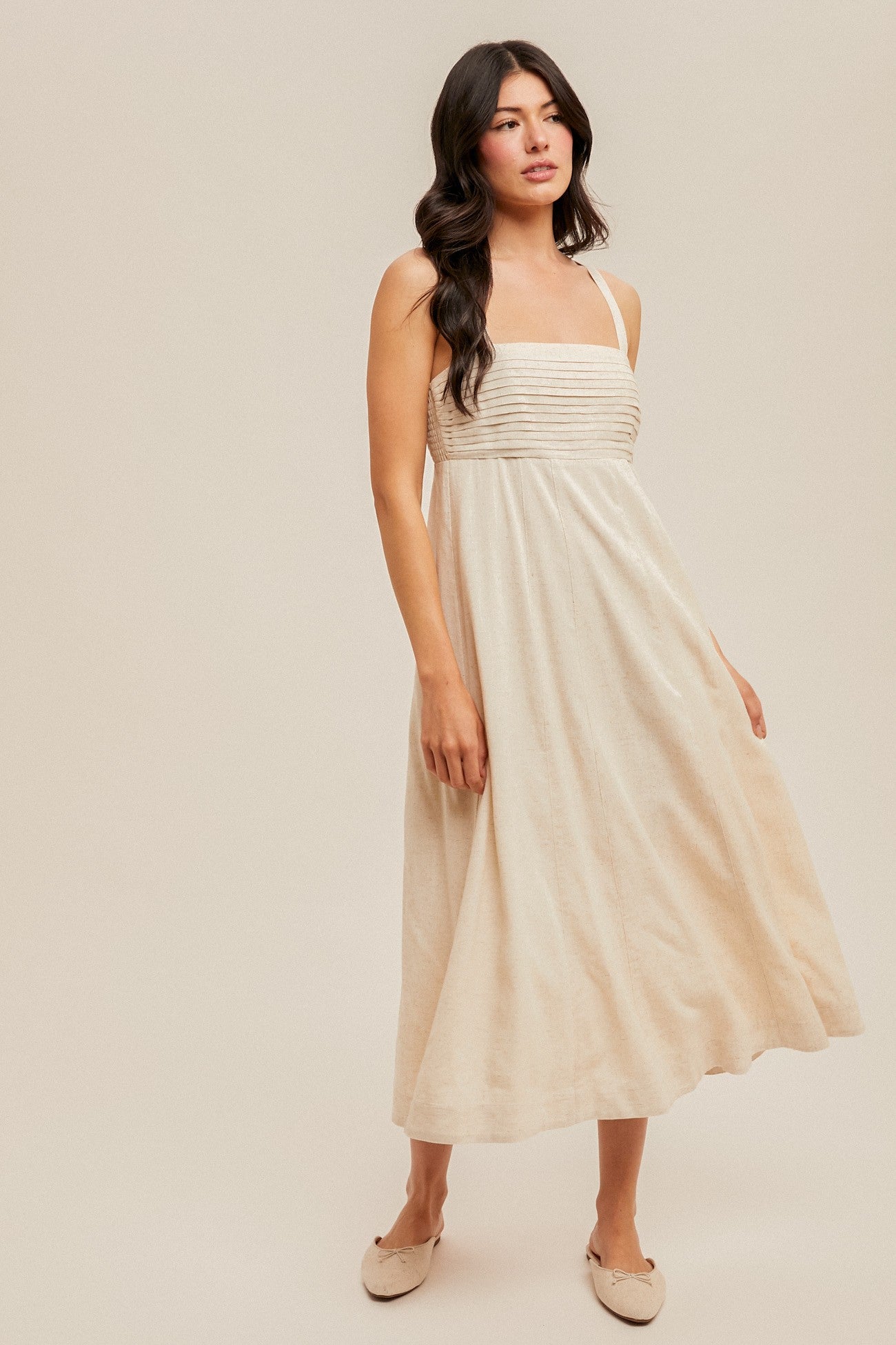 Cream Pleated Bodice Maternity Midi Dress