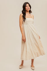 Cream Pleated Bodice Maternity Midi Dress