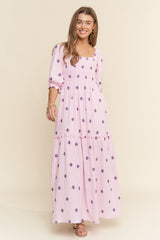 Lavender Floral Smocked Puff Sleeve Maternity Maxi Dress