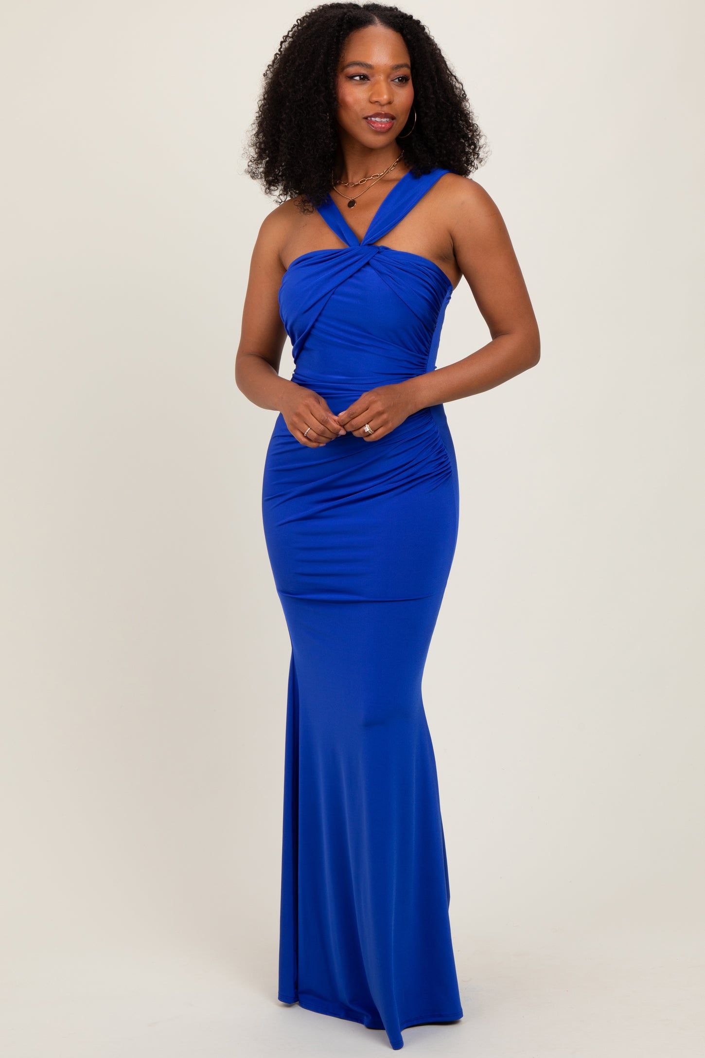 Royal Blue Twist Front Ruched Maxi Dress