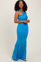 Turquoise Twist Front Ruched Maxi Dress