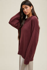 Burgundy Drop Shoulder Oversized Sweater