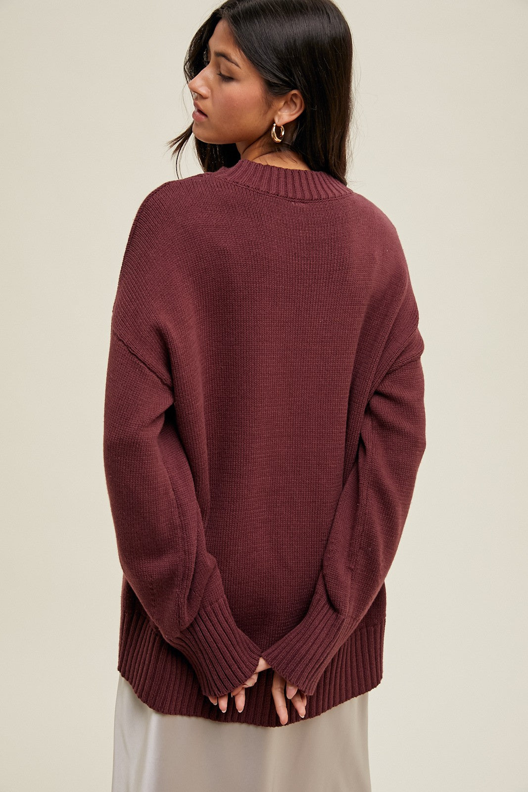 Burgundy Drop Shoulder Oversized Sweater