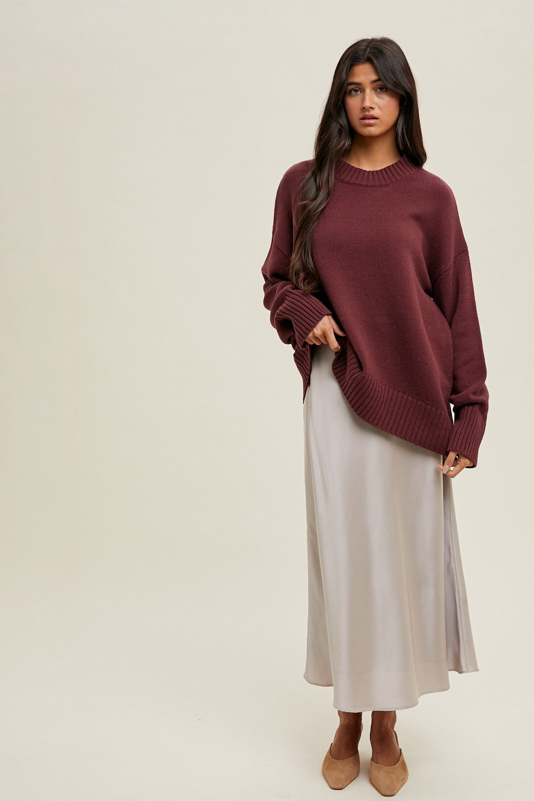 Burgundy Drop Shoulder Oversized Sweater