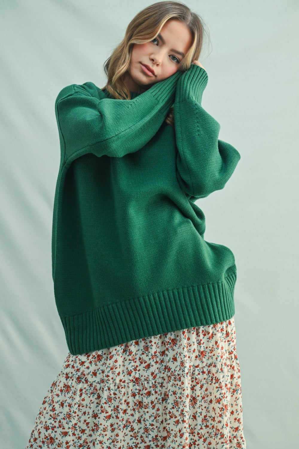 Green Drop Shoulder Oversized Maternity Sweater