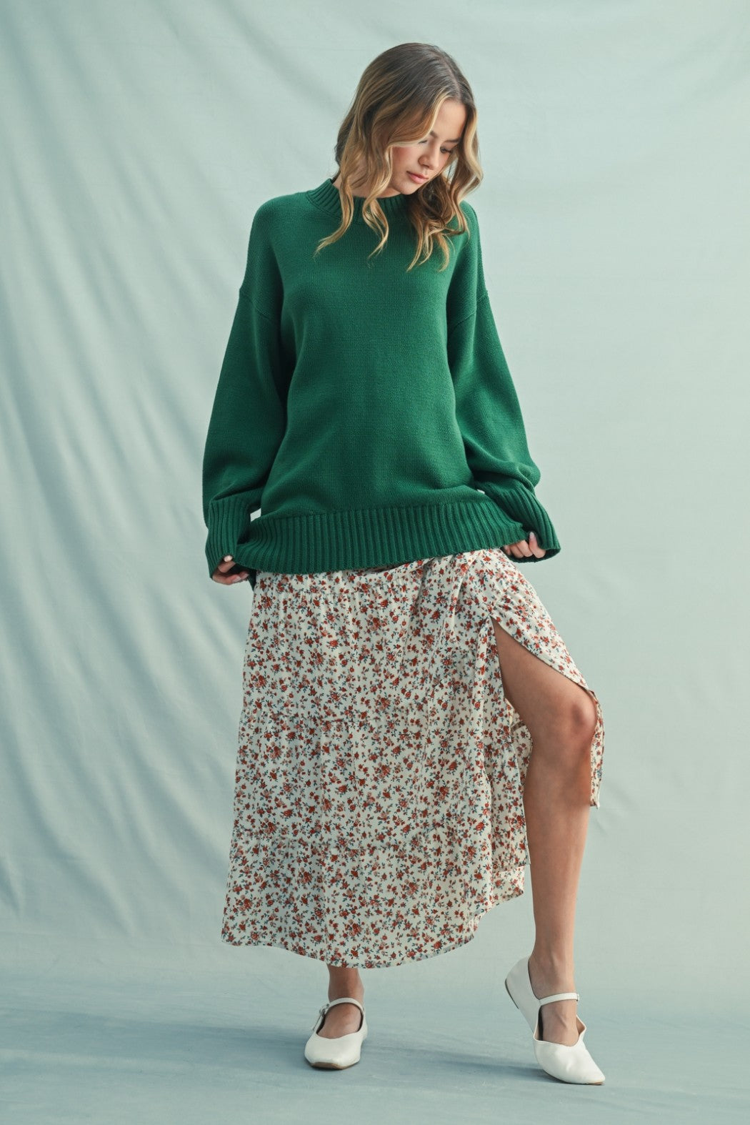 Green Drop Shoulder Oversized Sweater