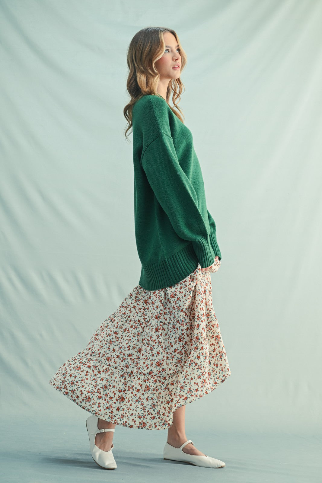 Green Drop Shoulder Oversized Sweater