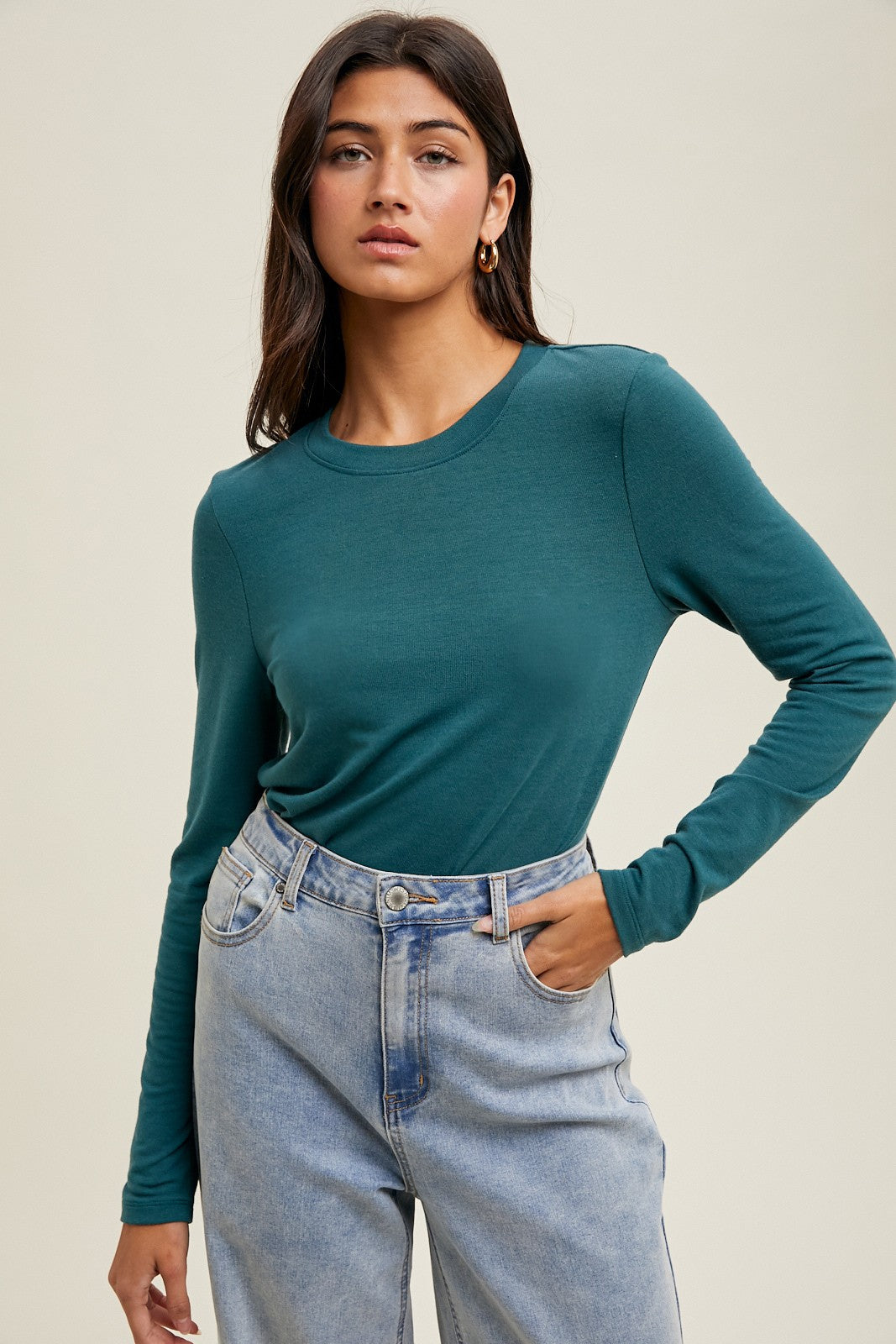 Deep Teal Basic Fitted Maternity Long Sleeve Top