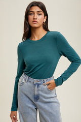 Deep Teal Basic Fitted Maternity Long Sleeve Top