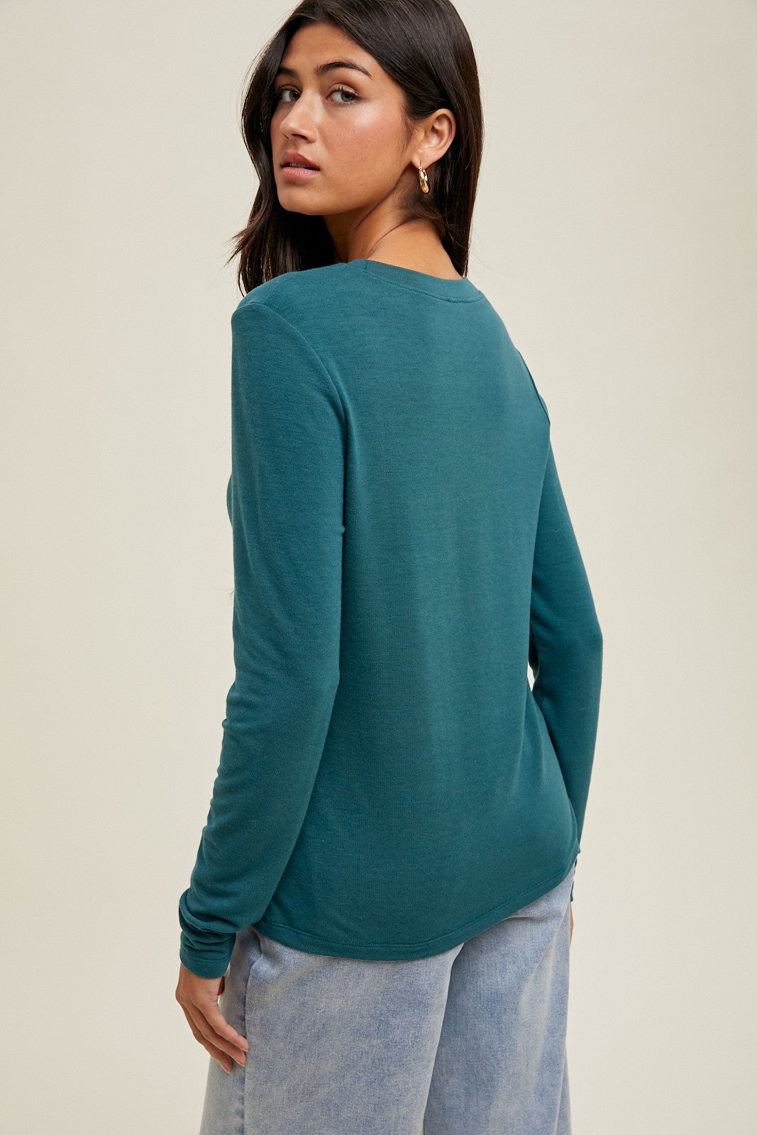 Deep Teal Basic Fitted Long Sleeve Top
