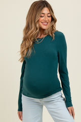 Deep Teal Basic Fitted Maternity Long Sleeve Top