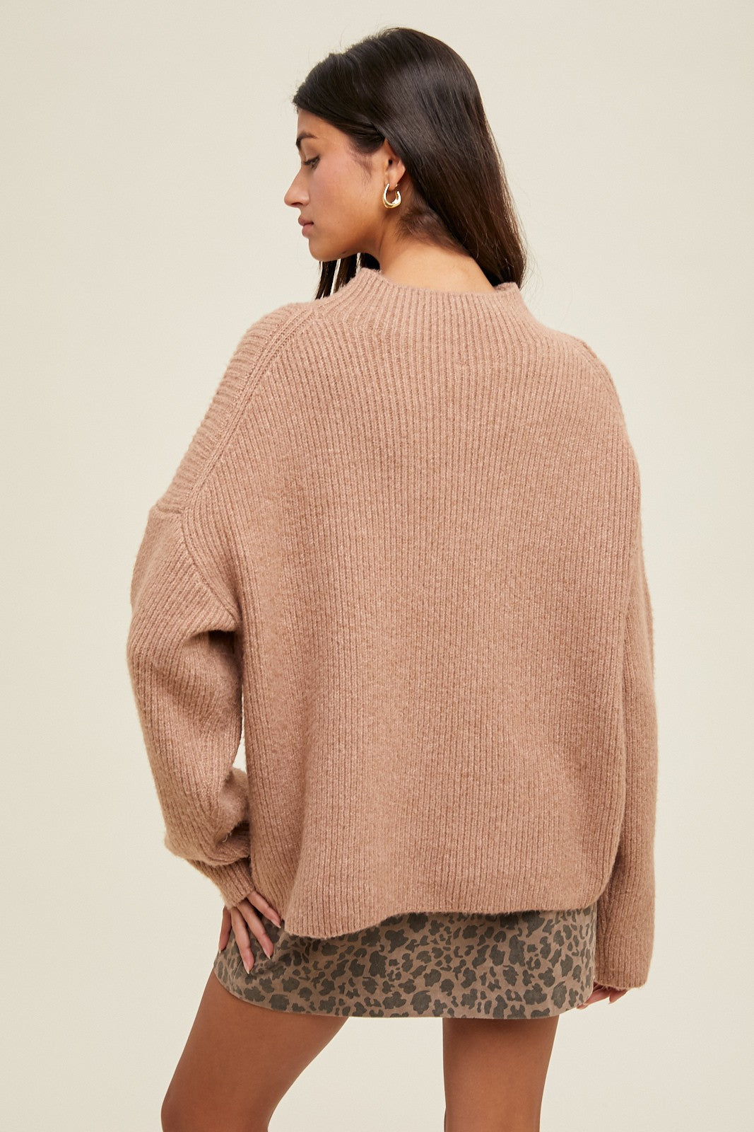 Mocha High Neck Ribbed Knit Sweater