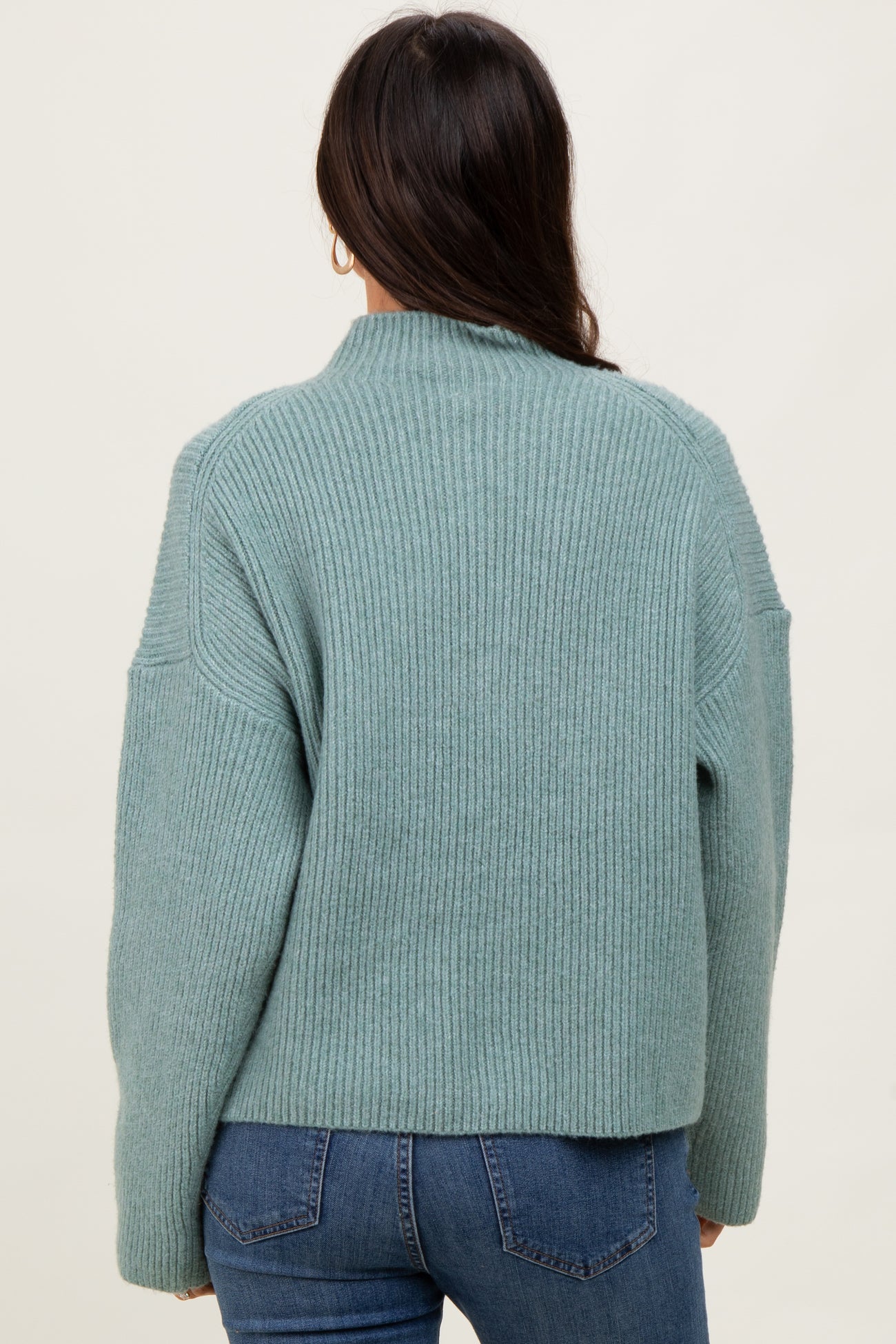 Sage High Neck Ribbed Knit Sweater